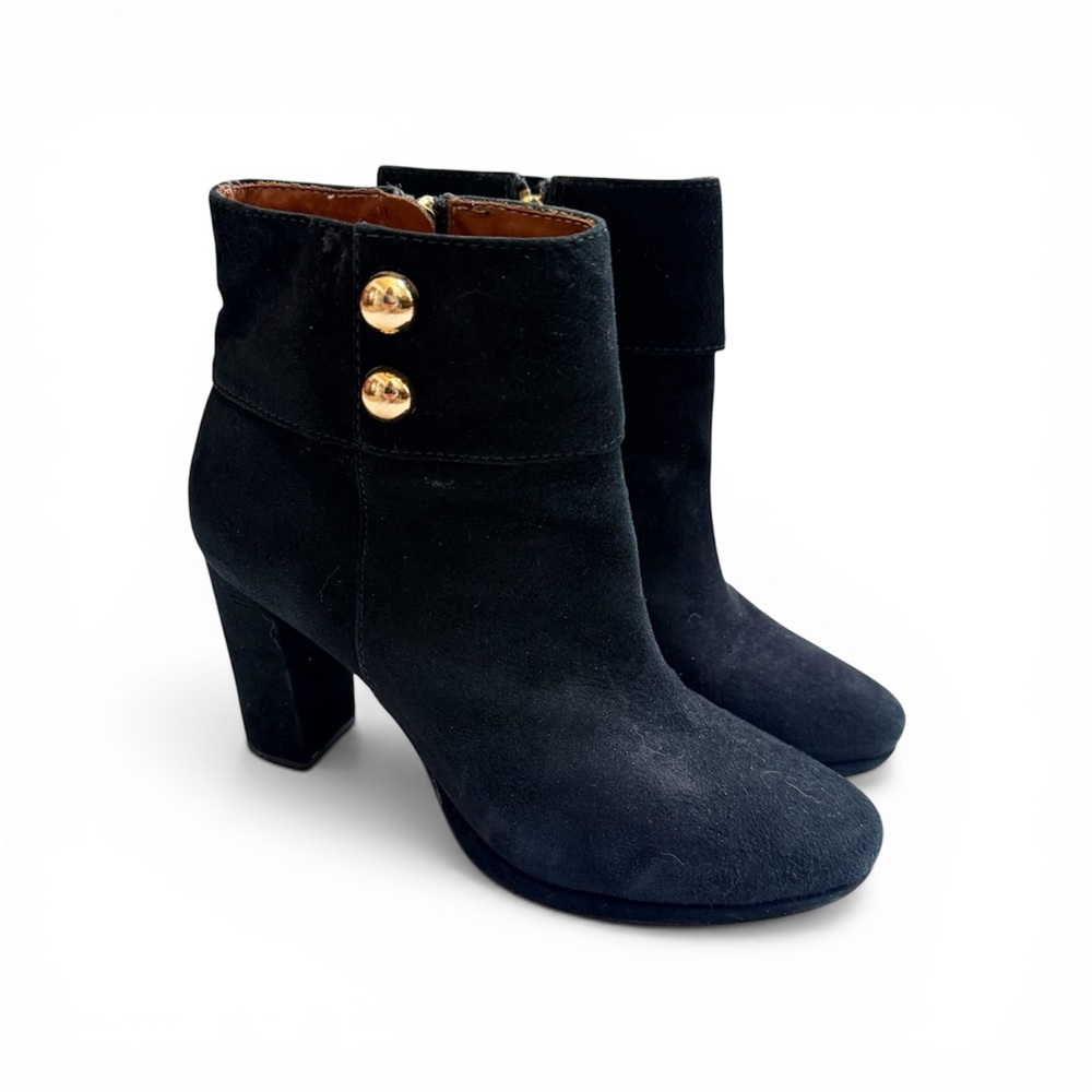 Kate Spade Bridgette Black Ankle Boots with Gold Buttons 8.5